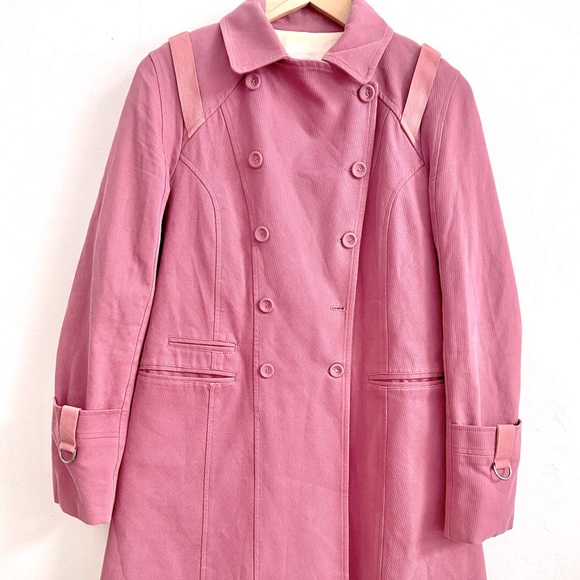 Vintage Rebecca Taylor Pink Preppy Military Peacoat Jacket Canvas Twill Coat Y2K - Picture 2 of 16